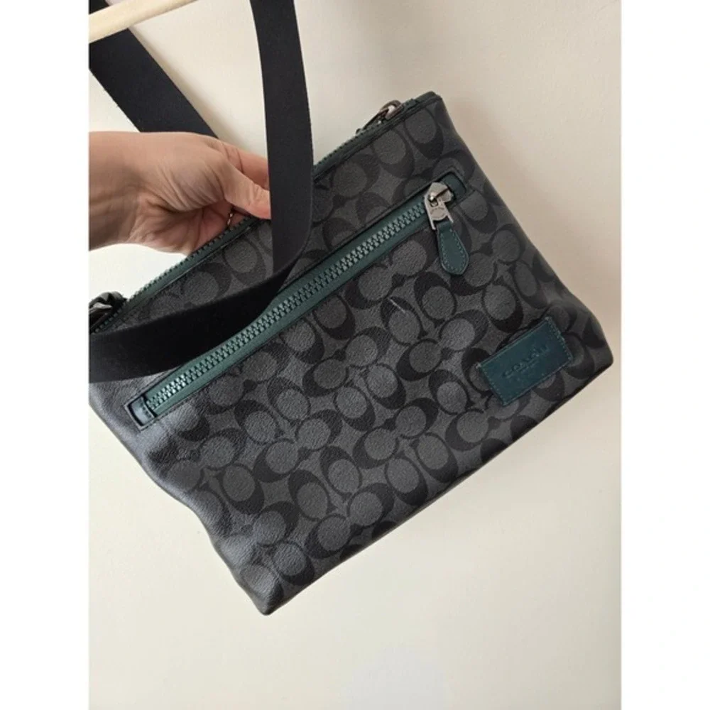 Coach‎ Signature Monogram Crossbody Bag Charcoal Black Green C0755 Messenger